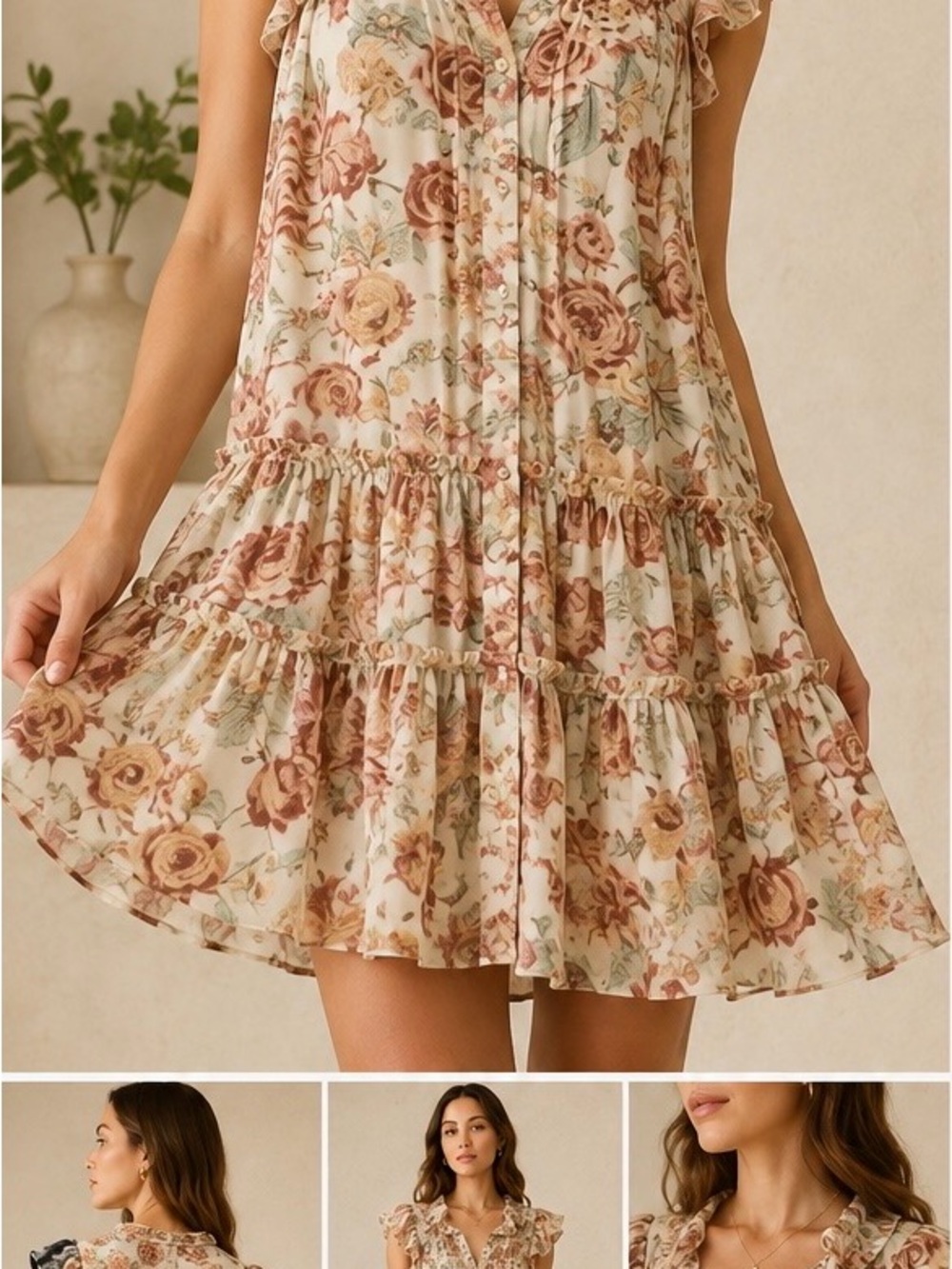 La Vie Rebecca Taylor Metallic Floral Flutter Sleeve Mini Dress Size Small